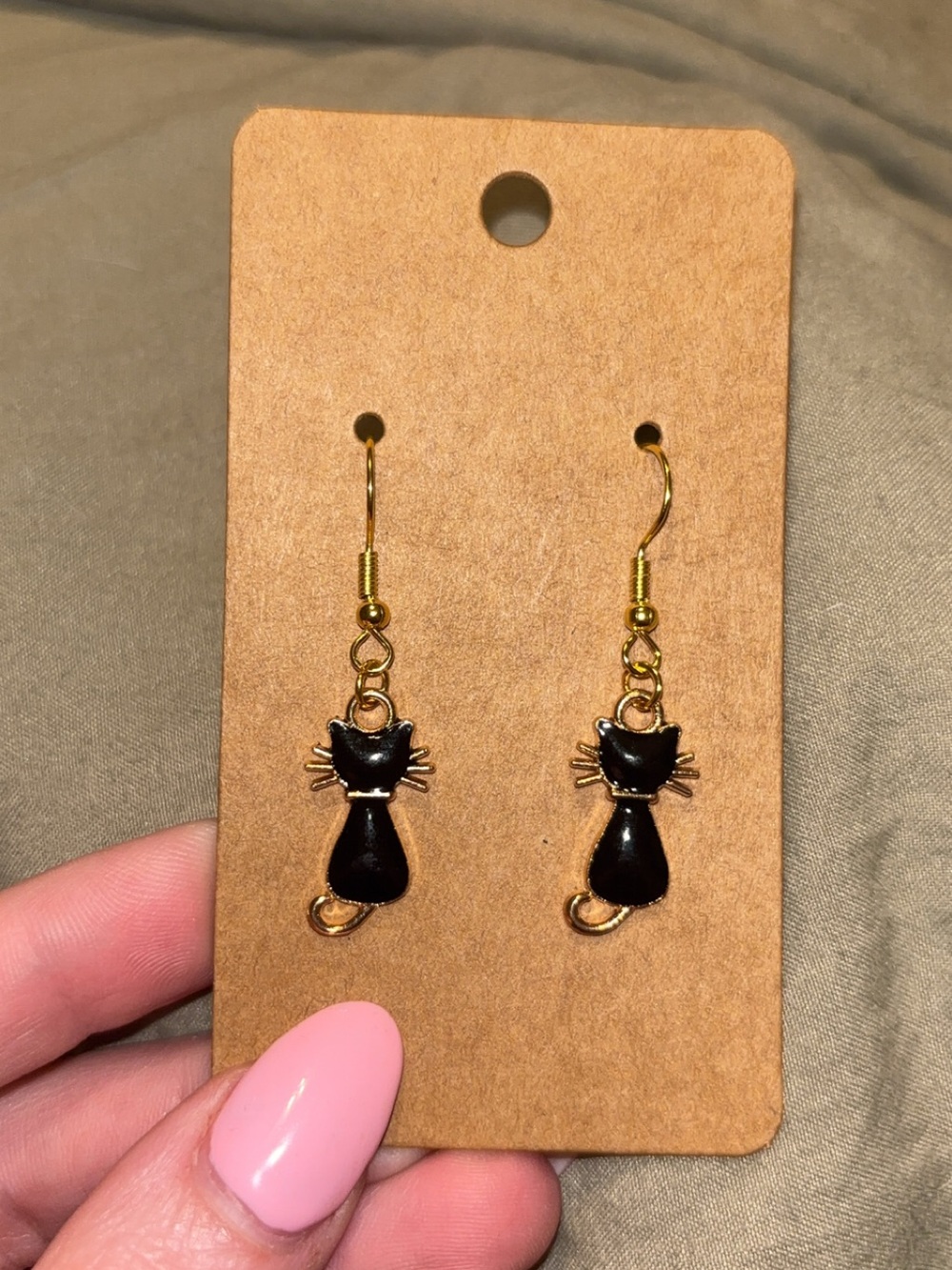 Gold-Tone Black Cat Drop Earrings for Cats Lovers
